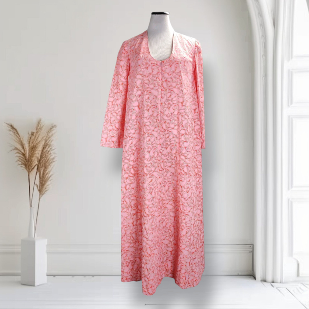 Vintage 60s Key West Paisley Maxi Dress Zuzek Handprint Cotton M